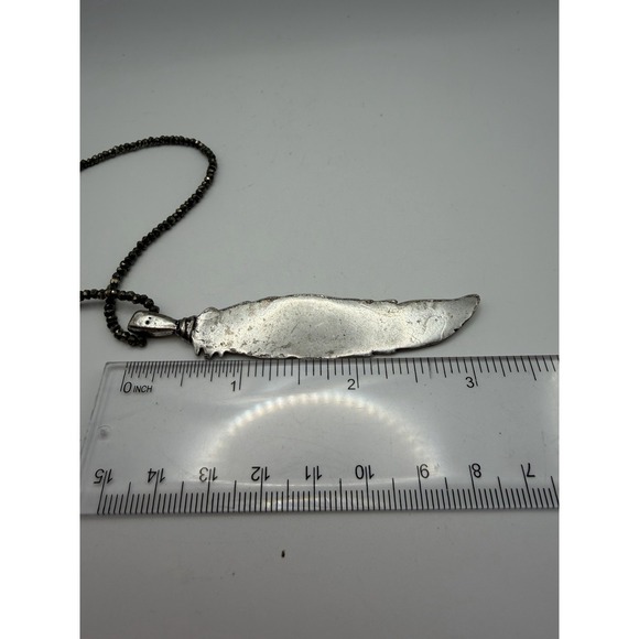 Pascale Monvoisin Sterling Silver Feather Pendant Pyrite Beaded Necklace Boho - Picture 5 of 7